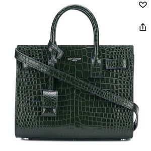 Saint Laurent Dark Green Croc-Embossed Crossbody Bag